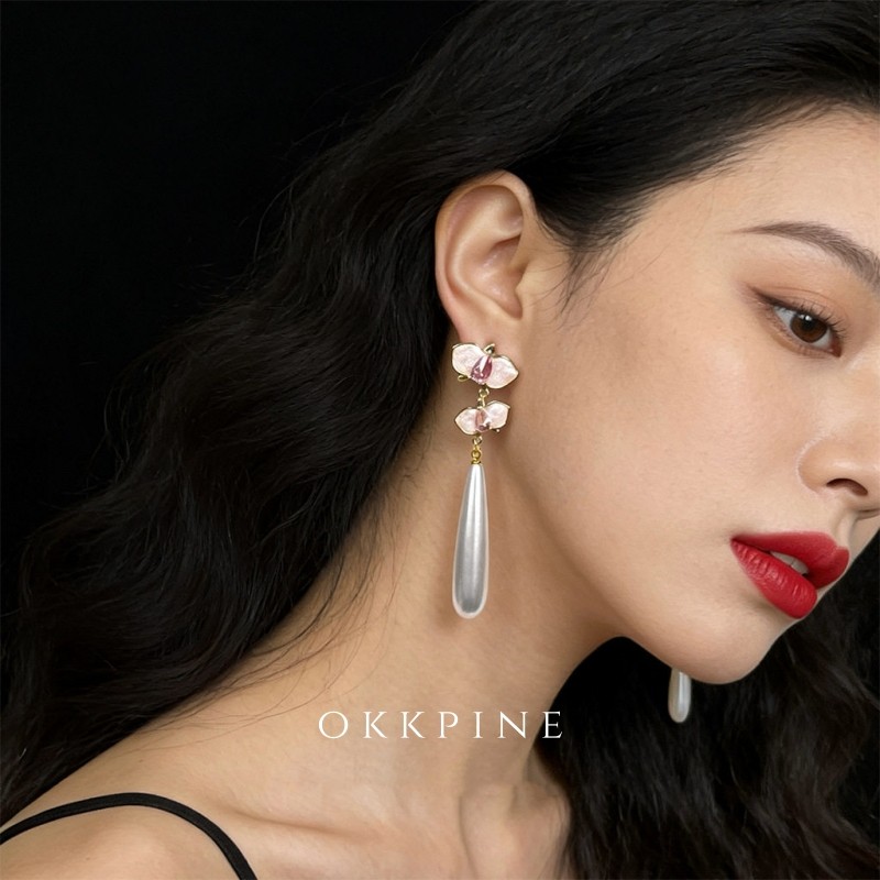 okk pine 蝶入兰间~很仙的长款花朵耳饰珐琅皓石写真杂志水滴耳环,饰品/流行首饰/时尚饰品新,耳环,淘宝优惠券,粉丝福利购,淘宝优惠卷