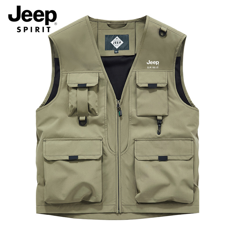 JEEP吉普马甲男款多口袋钓鱼服户外春秋工装摄影运动背心休闲坎肩