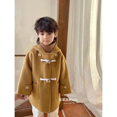 儿童牛角扣100%澳洲羊毛大衣外套