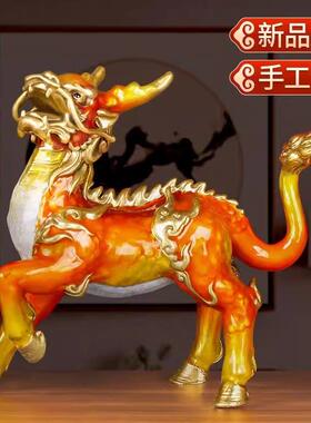 郑家匠黄铜彩绘风火麒麟桌面摆件一对家居办公装饰乔迁开业礼品