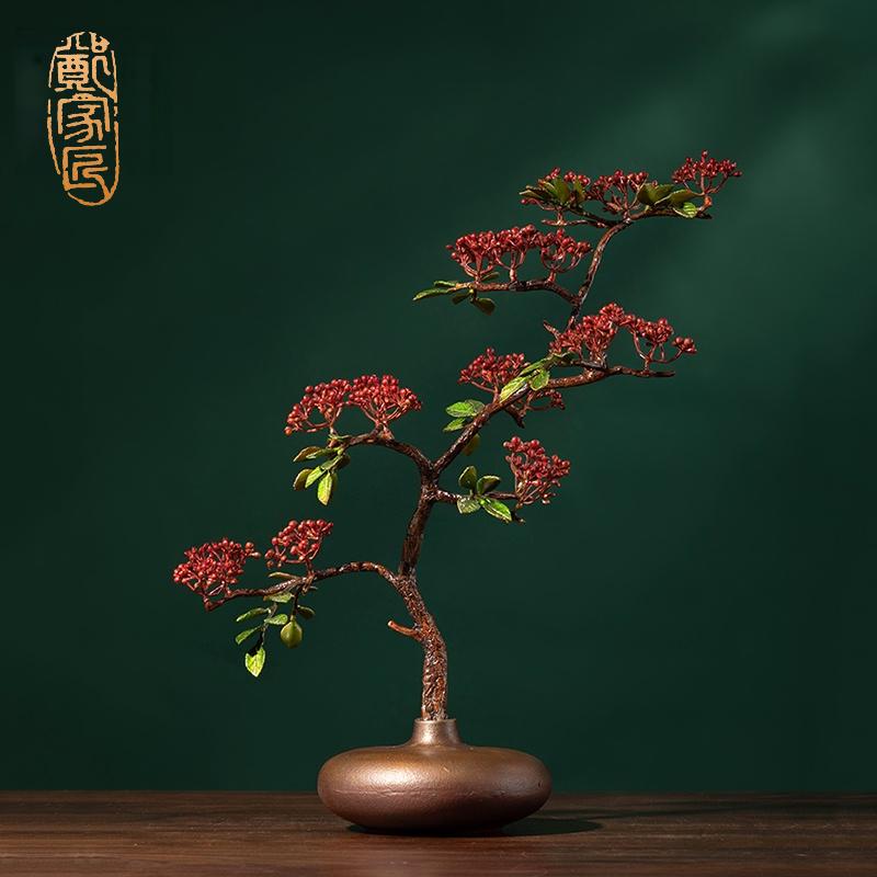 《铜华秋实》铜器摆件工艺品新中式酒柜客厅玄关博古架电视柜装饰