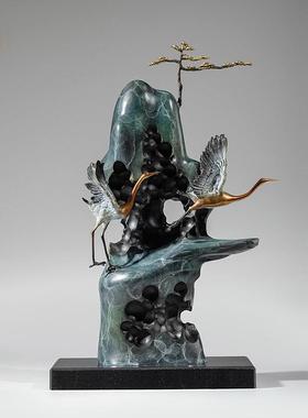 《松山双鹤》郑家匠仙鹤黄铜摆件工艺品铜器新中式客厅玄关装饰