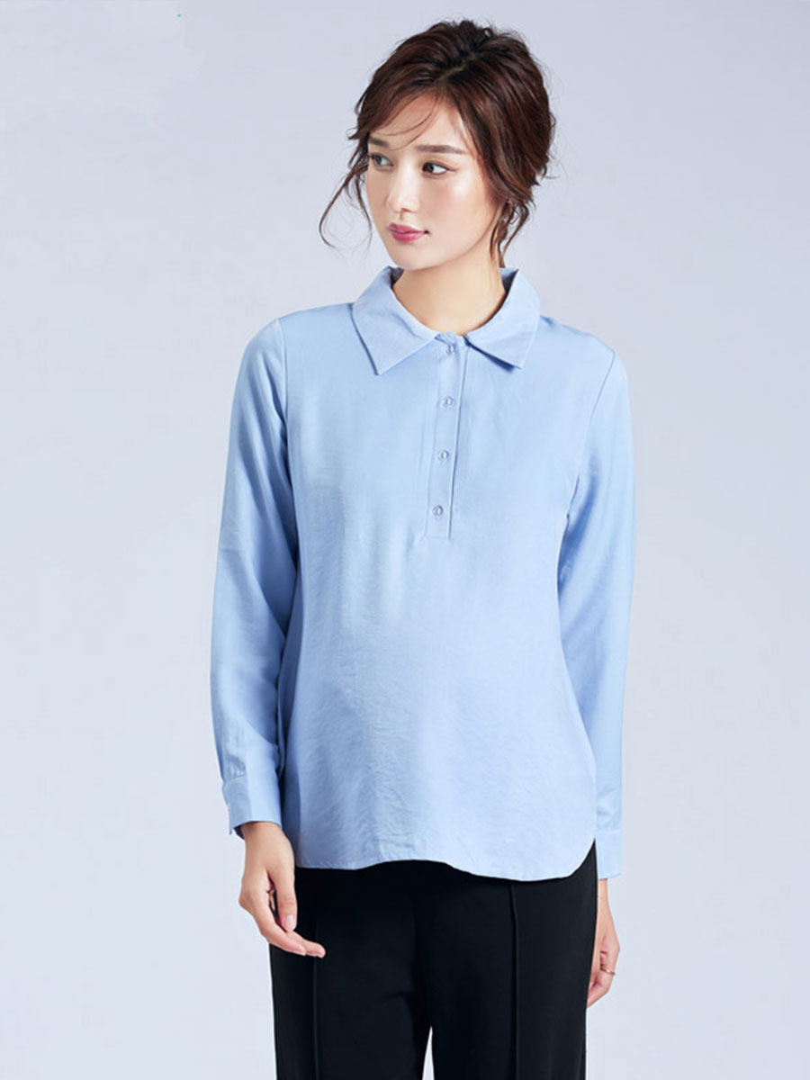 임부복 흰색 셔츠 루즈한 A라인 커버 복부 임신을 위한 대형 긴팔 전문 복장 업무용으로 착용 가능 수유에 적합