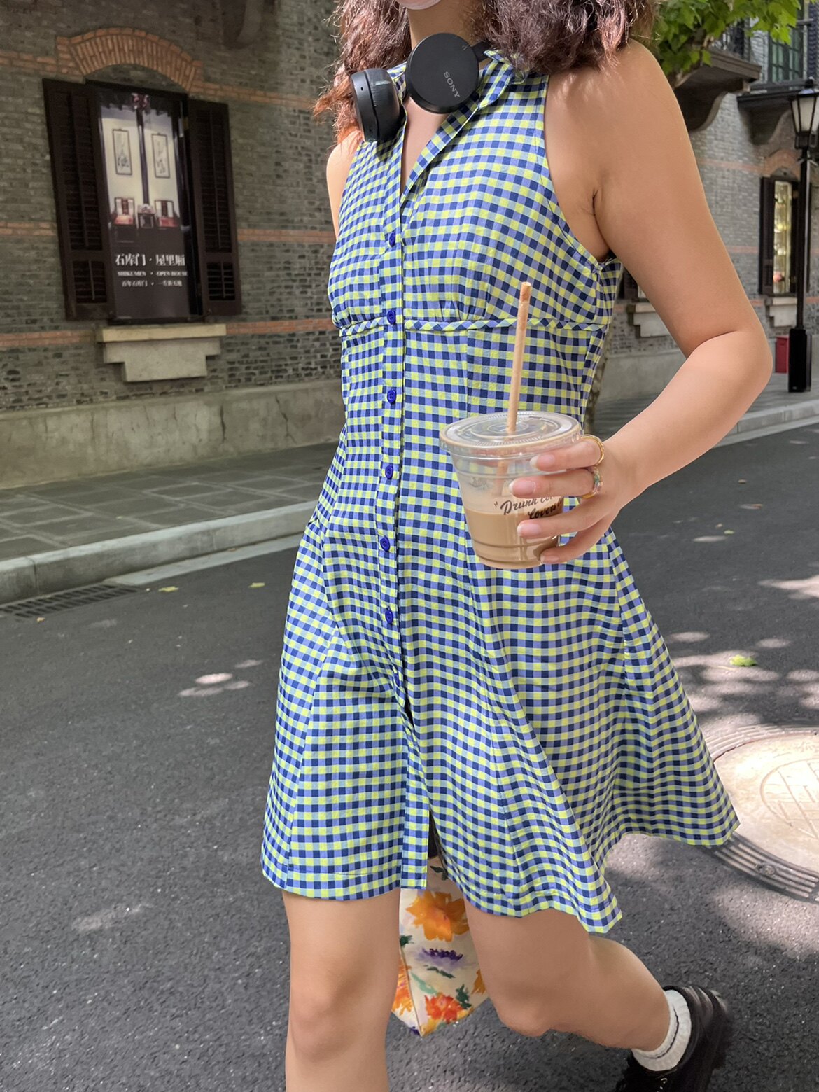 美式甜辣少女复古田园风绿色格子polo翻领显瘦收腰甜美连衣裙女夏_虎窝淘
