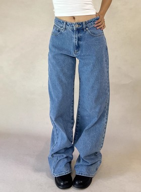 TheDINA|2025新款肯豆的衣橱水洗蓝宽松显瘦直筒窄版高腰牛仔裤