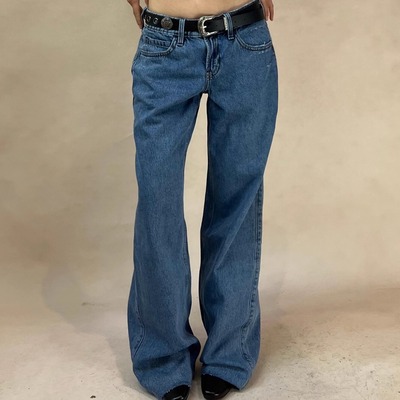 TheDINA|2025冬季新款复古破洞直筒阔腿显瘦毛边裤脚低腰牛仔裤女