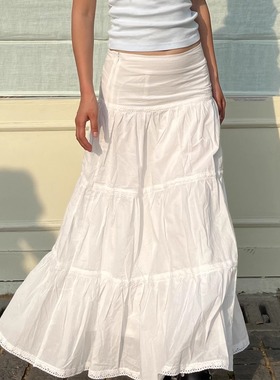 The DINA | 2025秋新款法式白色蕾丝拼接百搭低腰蛋糕半身长裙女