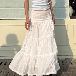 法式 2026春新款 白色蕾丝拼接百搭低腰蛋糕半身长裙女 DINA The