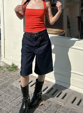 TheDINA原创 美式复古街头五分裤牛仔短裤女显瘦直筒男友风中裤子