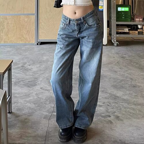 TheDINA2026新款cleanfit美式牛仔宽松低腰直筒复古拖地长裤女
