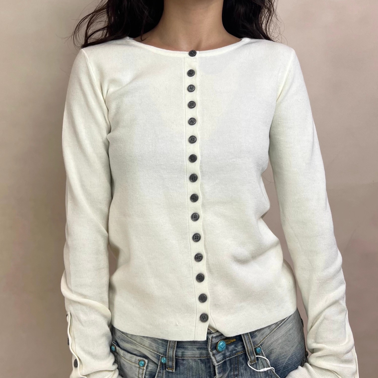 针织衫纽扣百搭显瘦开衫女