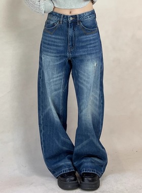 TheDINA|2025冬季新款压线立体裁剪手工磨损垂感显瘦阔腿裤牛仔裤