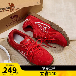 骆驼山川板鞋女2026新款红色百搭复古休闲鞋防滑舒适运动鞋德训鞋