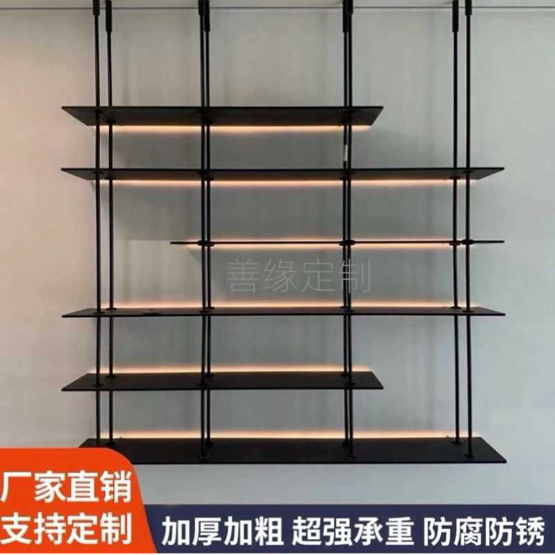 铝合金悬空置物架顶天立地悬挂式立杆金属书架极简吊杆收纳展示架