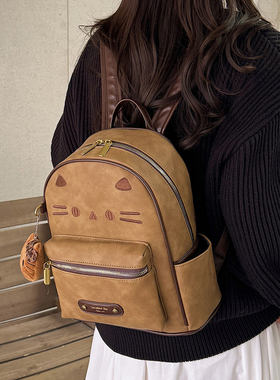 2025新款秋冬复古双肩包女可爱学生书包百搭大容量美拉德通勤背包
