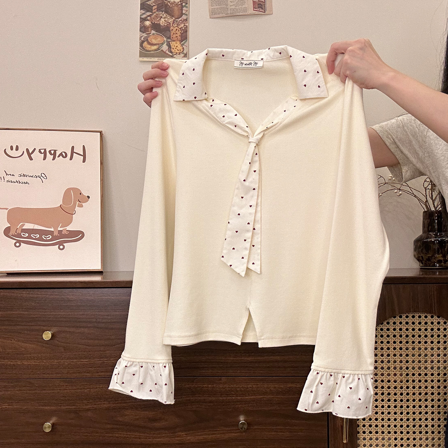 爱心绑带polo针织内搭长袖女甜美