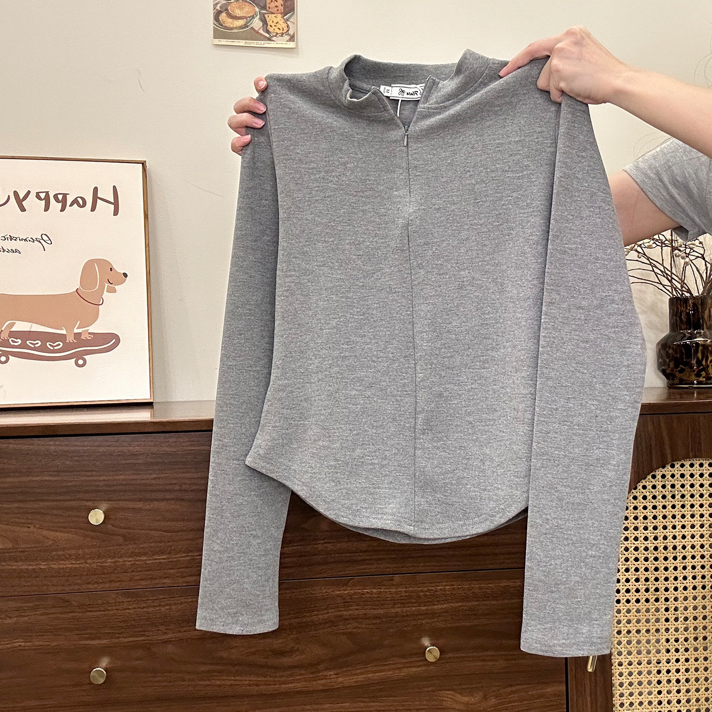 奶油的宇宙 半拉链磨毛加厚灰色内搭长袖女复古修身保暖打底上衣,女装/女士精品,T恤,淘宝优惠券,粉丝福利购,淘宝优惠卷