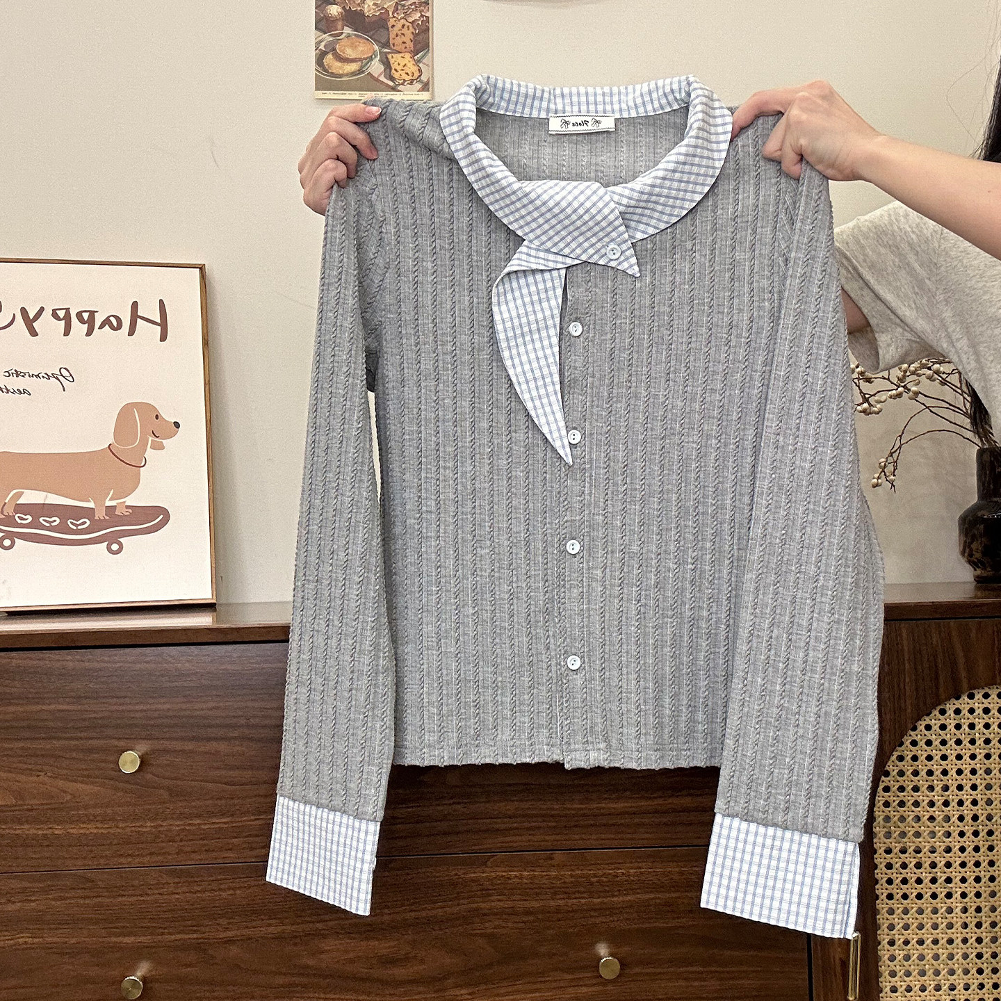 奶油的宇宙 格纹拼接假两件开衫长袖上衣女温柔气质修身早秋内搭,女装/女士精品,毛针织衫,淘宝优惠券,粉丝福利购,淘宝优惠卷