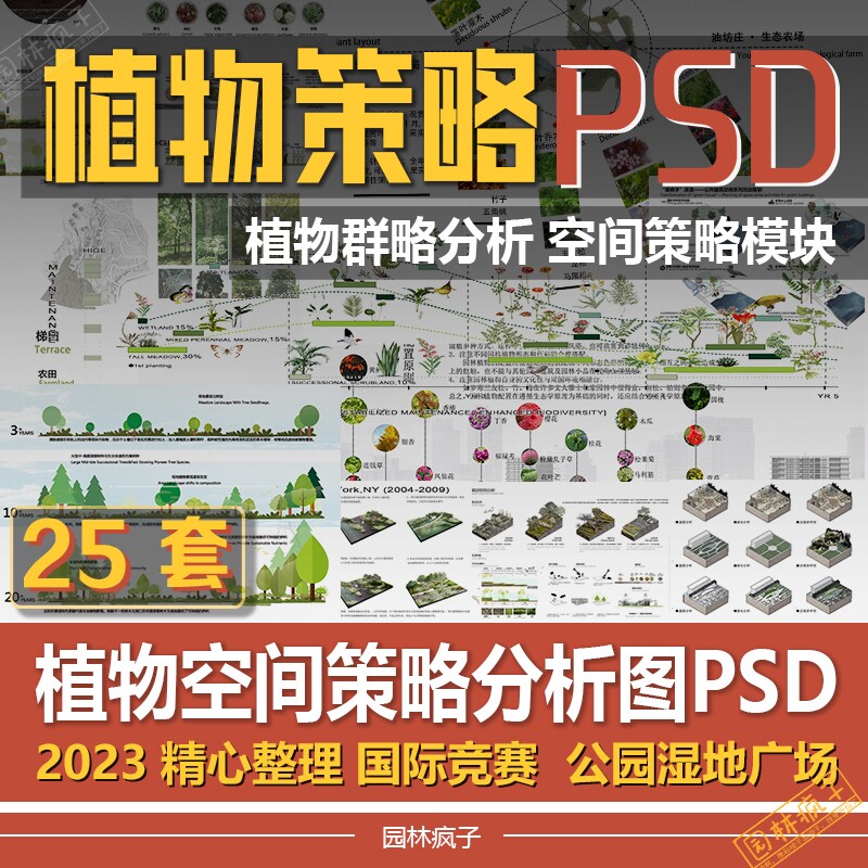 PS054景观园林分析图PSD参考意向植物小场景剖面策略分析ps素材