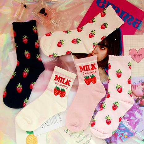 日系软妹洛丽塔少女心字母独角兽草莓袜子白色学生全棉|ruв категории Нижнее белье, носки/рейтузы/чулки/Красивая ножка носки - от Buy2taobao.com для оказания профессиональной услуги покупки агента Taobao