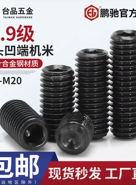 止付无头螺丝黑12.9级鹏驰紧定内六角机米m2m2.5-M20顶丝凹端平端
