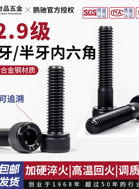 12.9级高强度内六角螺丝全牙半牙发黑鹏驰发黑螺钉m2m3m4-m22