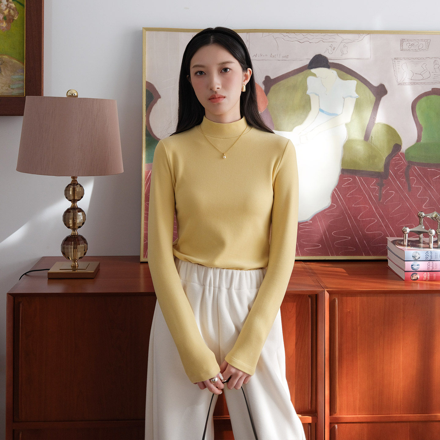 然若 膨体德绒 双面磨毛半高领打底衫女2025新款长袖保暖内搭上衣