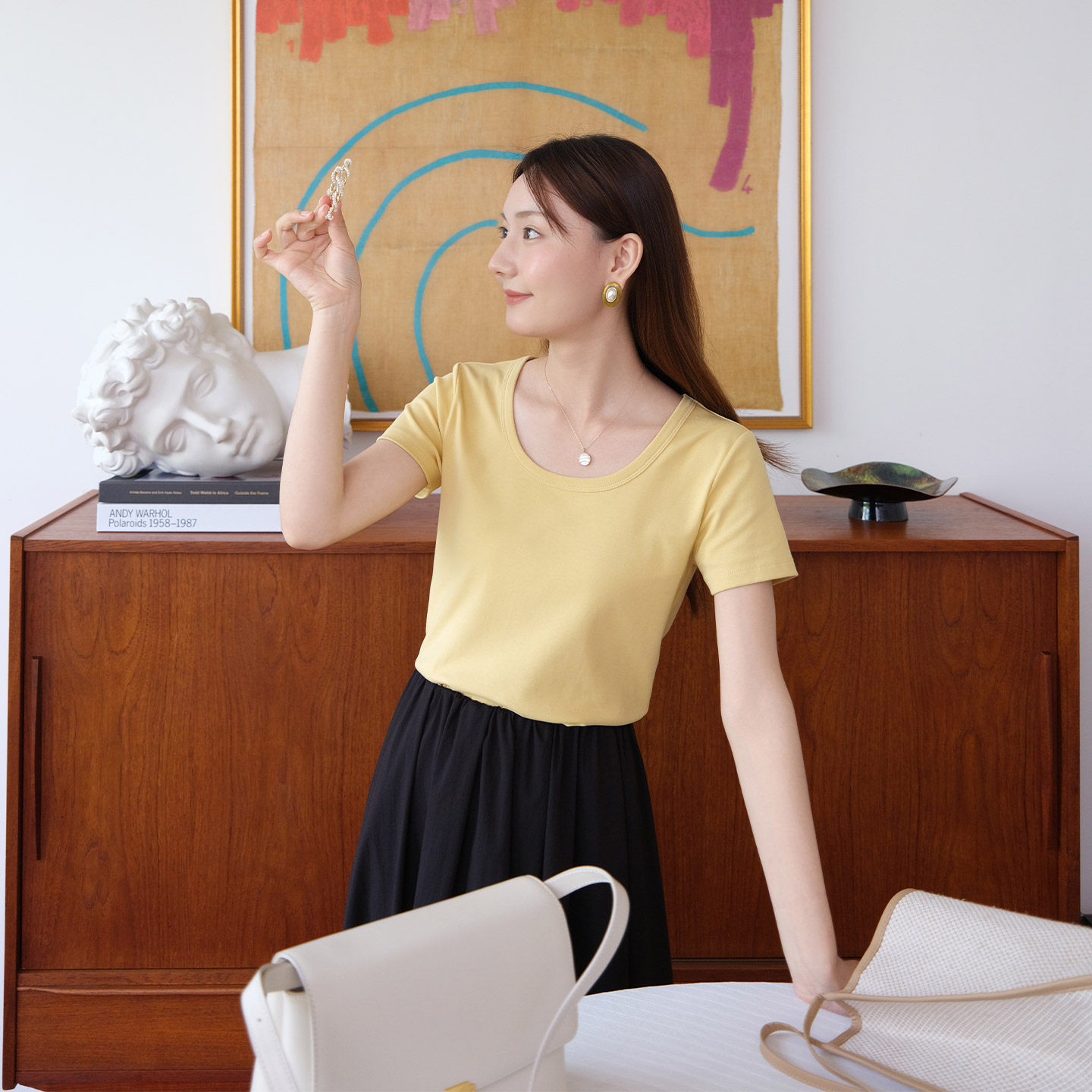 然若 纯棉圆领短袖T恤女2026新款夏季穿搭修身显瘦复古气质上衣