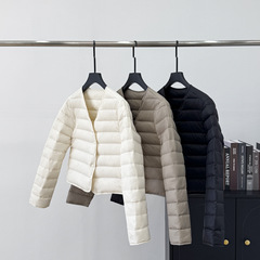 90%白鹅绒长袖羽绒内胆女短款内搭V领轻薄修身打底鹅绒服G102207