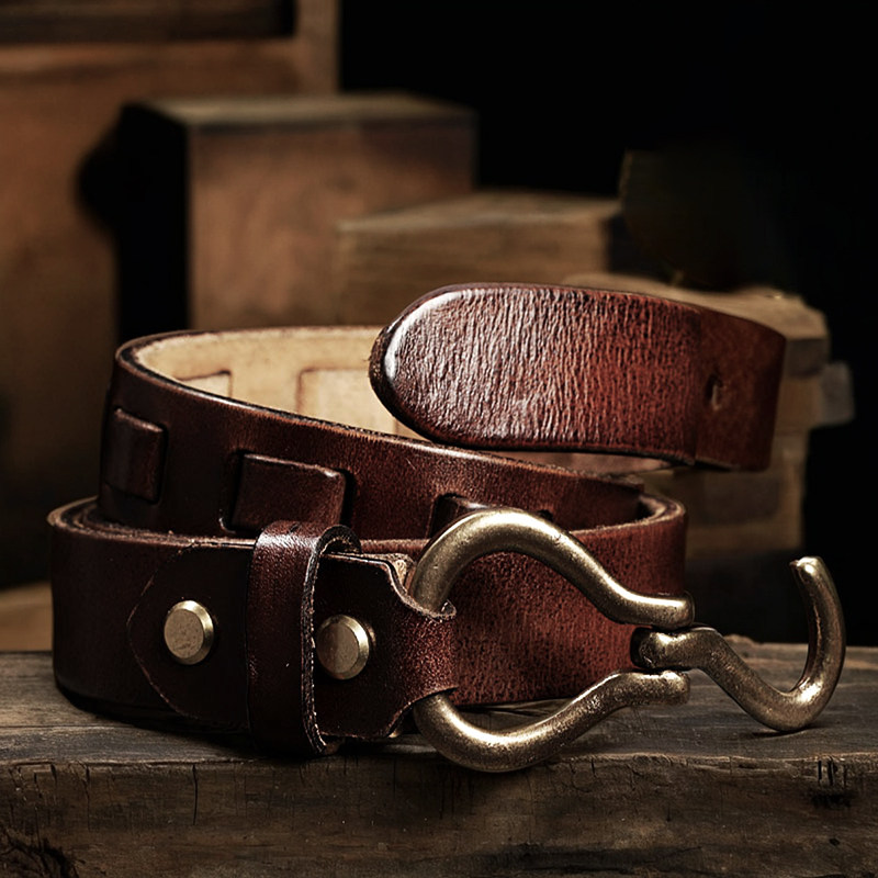 复古做旧真皮牛仔休闲编织腰带头层牛皮铜勾裤带个性潮流男女通用