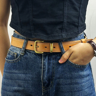 韩版 潮流水洗复古皮带女土真皮头层牛皮黄铜扣牛仔腰带女 简约时尚