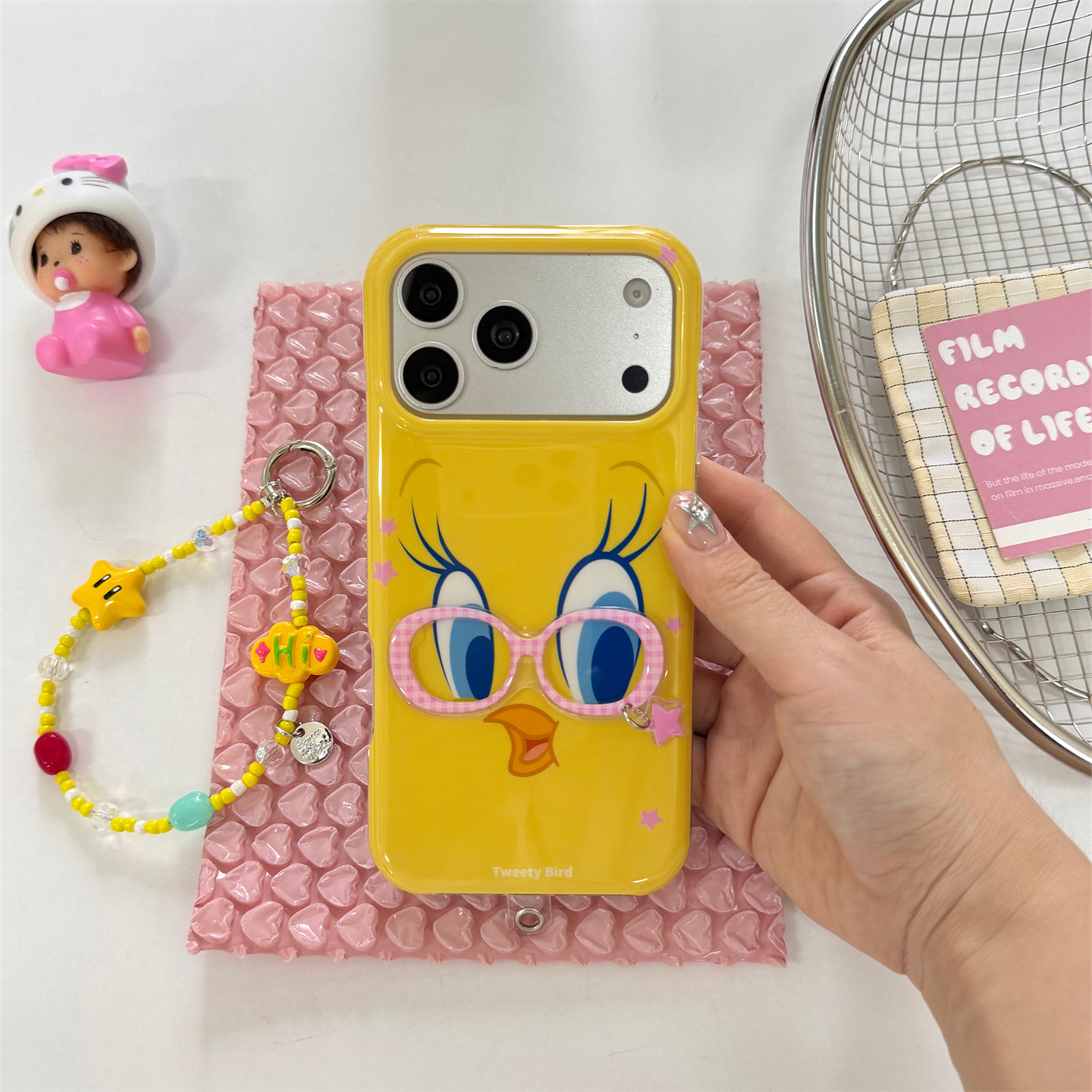 可爱立体格纹眼镜小鸟适用苹果17promax手机壳iphone16新款15pro时尚17pro双层15女款16promax防摔保护套