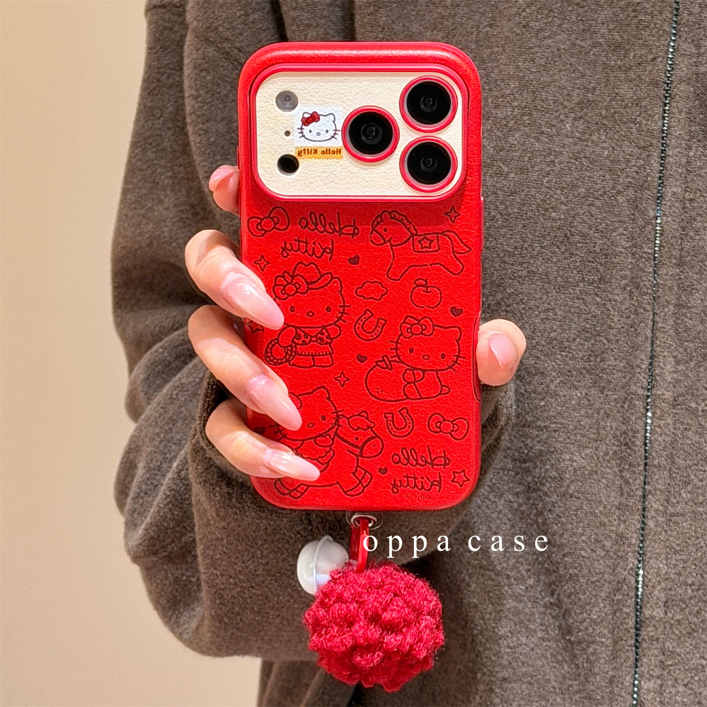 红色线条可爱卡通猫咪小马适用苹果16promax手机壳iphone17新款15pro女款14大视窗皮纹13全包防摔保护套,3C数码配件,手机保护套/壳,淘宝优惠券,粉丝福利购,淘宝优惠卷