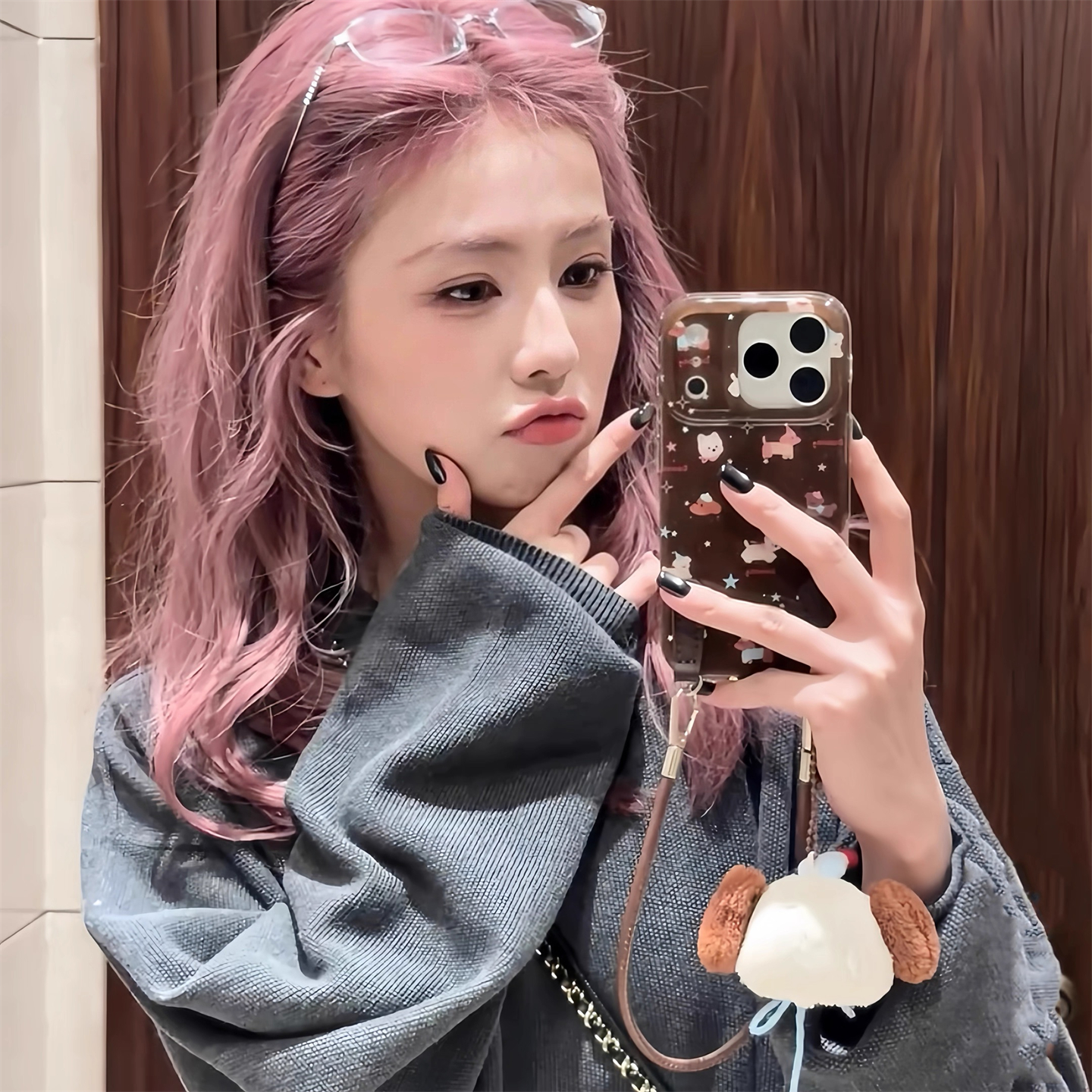 白鹿同款星星腊肠狗挂绳壳适用苹果16promax手机壳iphone17新款15pro少女14双层全包软壳13保护套