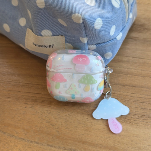 多巴胺彩色蘑菇挂件适用airpodspro保护壳新款苹果airpods软壳airpods3保护套pro蓝牙耳机壳潮