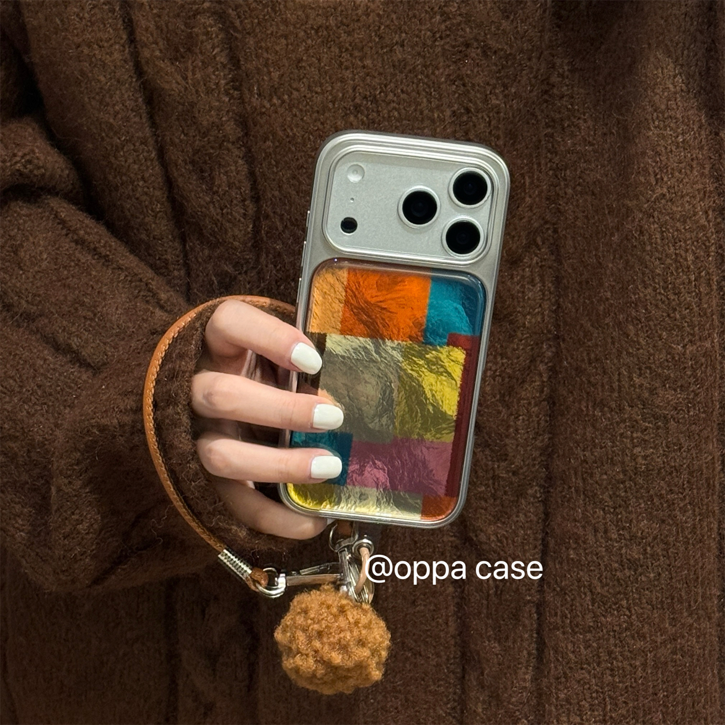 小众ins色块拼接适用苹果17promax手机壳iphone16新款15pro高级感女款14银边全包13防摔保护套毛球挂绳