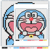 可爱拼豆图纸96张二次元 治愈像素蓝胖子卡通水果拼豆图鉴贴纸