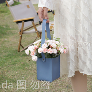 皮质手提鲜花袋花束包装袋子创意母亲节手提花盒插花礼品袋干