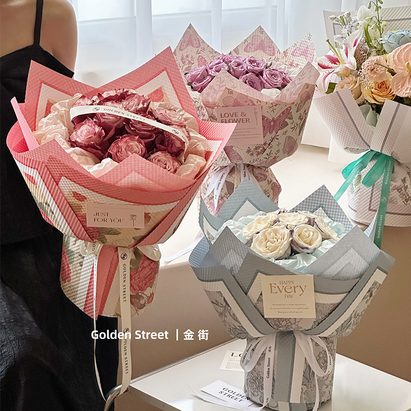 新款花卉立体压纹纸鲜花防水包装