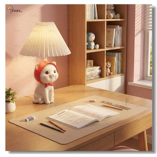 2026新款可爱猫咪台灯床头灯小夜灯树脂材质百褶灯罩插电式可充电