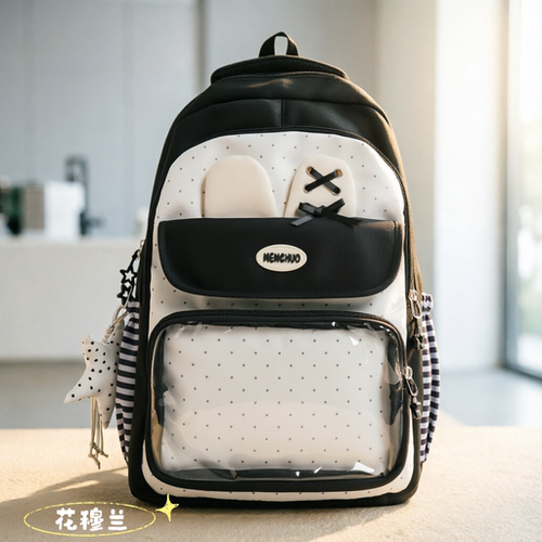 波点透明痛包大容量校园双肩包