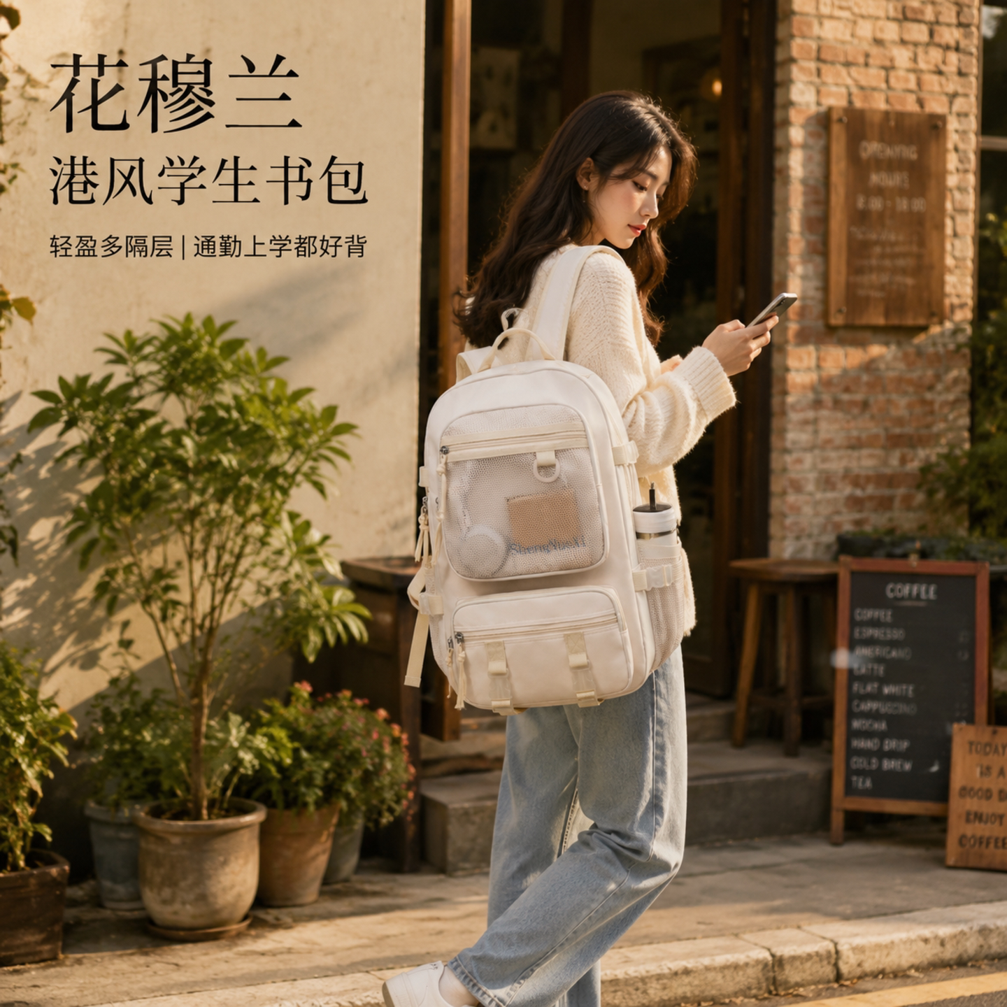 港风大容量轻便多层双肩包