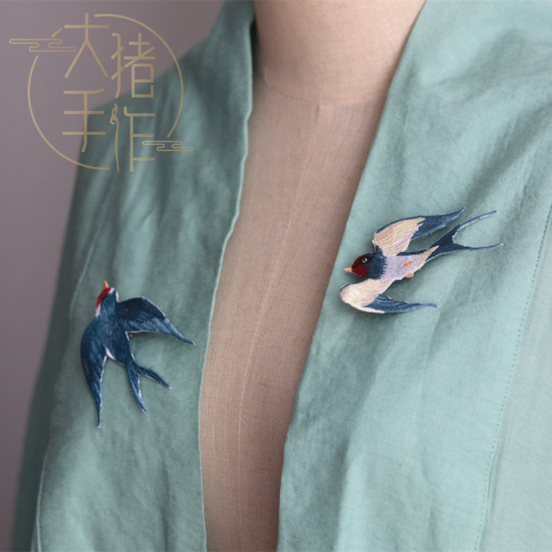 古风刺绣燕子胸针发夹两用绣花小鸟披肩披帛固定别针汉服旗袍配饰
