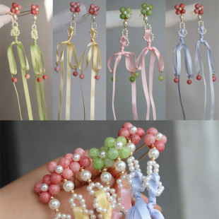 古风流苏长飘带唯美花朵珍珠丝带后压发钗汉服发簪Lolita头饰发饰