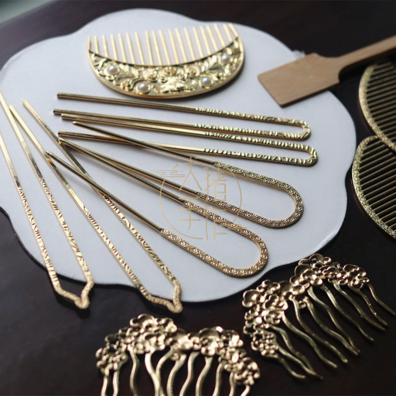 古风发梳发冠唐风发钗簪花仕女诃子裙襦裙金色发簪子汉服头发饰品