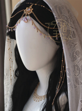 古风异域风头饰发饰圣女西域风舞姬眉心坠敦煌风紫色汉服额饰发饰