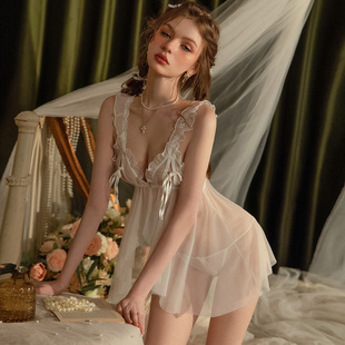 凯朱莉性感睡衣女款 网纱透视蕾丝小胸情调内衣吊带睡裙纯欲风 冬季