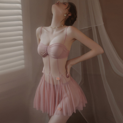 凯朱莉性感睡衣女款秋冬2025新款网纱超薄小胸氛围感纯欲吊带睡裙