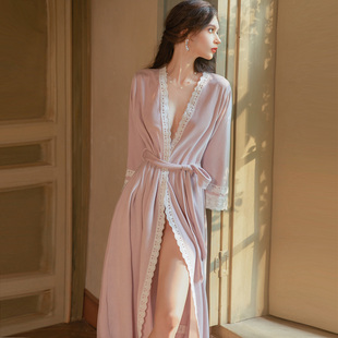 纯欲高级感浴袍睡袍蕾丝长裙晨袍 2025新款 凯朱莉性感睡衣女款 冬季