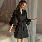 带胸垫吊带睡裙睡袍套装 凯朱莉性感睡衣女春秋款 冰丝薄夏季 纯欲风